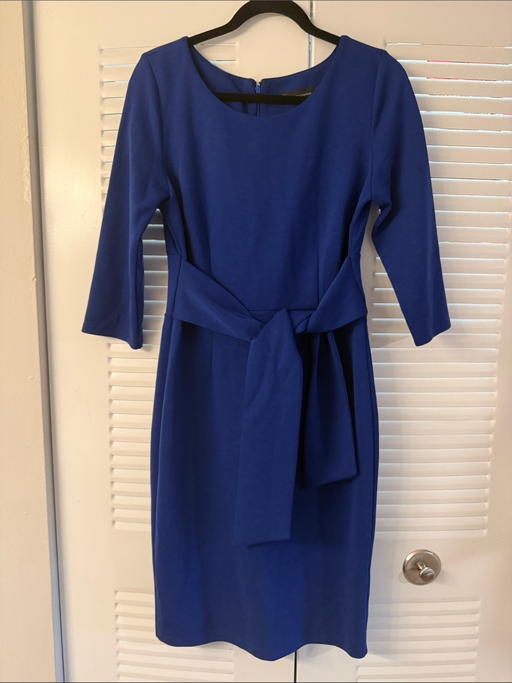 New York & Company Cobalt Blue Midi Dress with Waist Tie